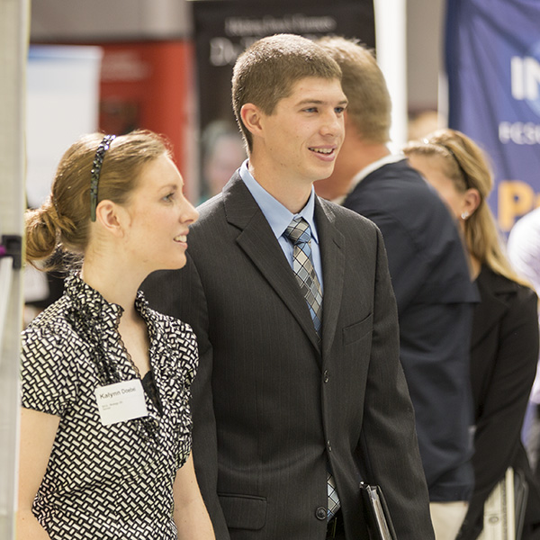 Students dressed up at a career fair